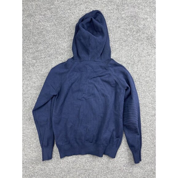 Calliope Hoodie Womens Small Navy Blue Ribbed Knit Raglan Elbow Patch Pullover - Picture 6 of 6
